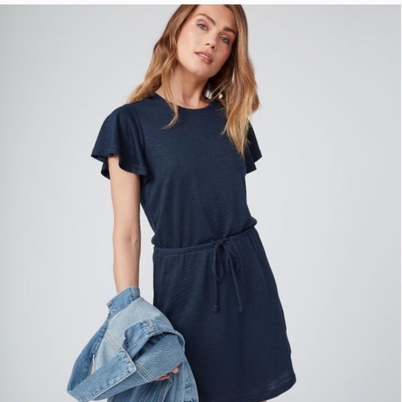 Paige Brielle Tee Shirt Dress Navy Blue XS Drawstring Waist Flutter Sleeve - Picture 1 of 16